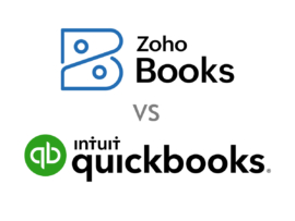 Versus logos of Zoho Books and Quickbooks Online.
